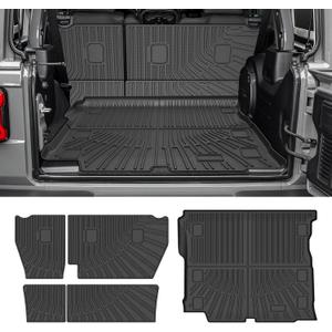 CARTIST Trunk Mat for Jeep Wrangler JL 2018-2026 Unlimited 4-Door, with Subwoofer (Not fit JK/4XE/2-Door), All Weather Cargo Liner with Backrest Mat for Wrangler JL Accessories, Rubber Car Mats