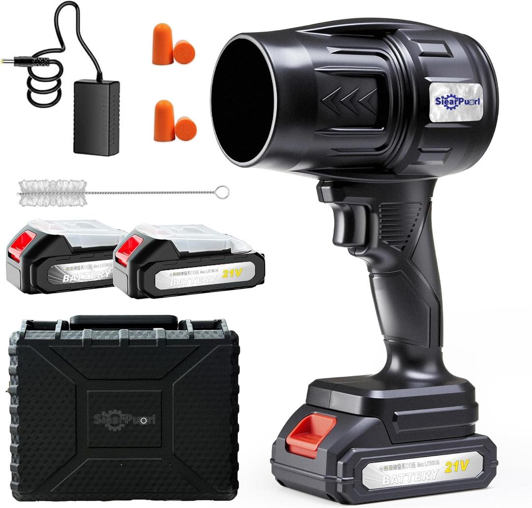 21V Handheld Leaf Blower – 980,000RPM High-Speed Motor, 1.7LB Ultra-Lightweight Hand Blower with 2 Batteries & Charger for Yard, Patio, Car Drying & Workshop
