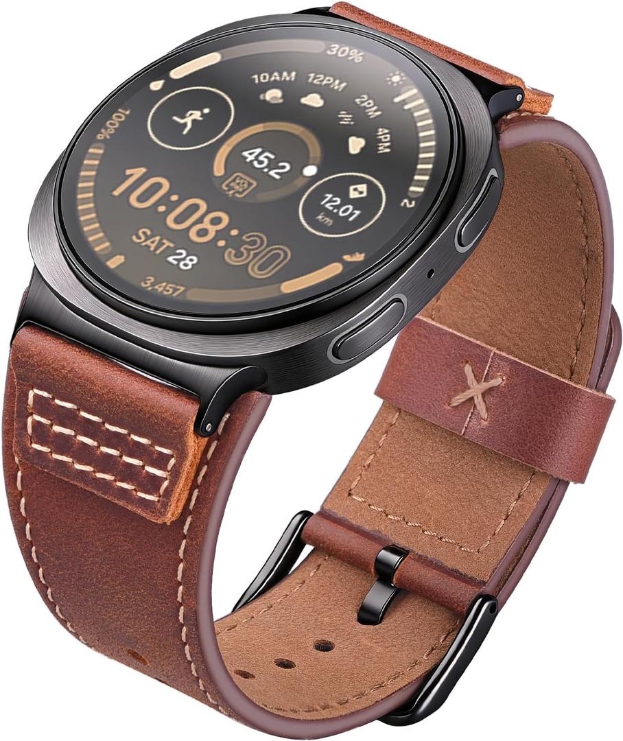 Wristitani Leather Band Compatible with Samsung Galaxy Watch Ultra Bands for Men, Top Genuine Leather Replacement Vintage Strap for 47mm 46mm 45mm 44mm 43mm 42mm 40mm, Dark Brown/Watch 8