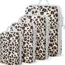 4 Set Compression Packing Cubes For Travel Bags Organizer For Luggage Suitcase Organizer, Compression Bags For Travel Accessories Luggage Storage Set (4 Pcs, Brown Leopard)