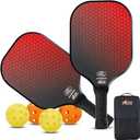 Gorilla Gear USAPA Approved Pickleball Starter Set, Fiberglass Paddles with Bag and Balls, Indoor Outdoor Court Use, Comfortable Racket Grip, Oversized Sweet Spot Pickle Ball Paddle for Men, Women (Red)