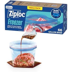 2 Pcs Ziploc Gallon Food Storage Freezer Bags, Stay Open Design, Easy to Fill, 66 Count 