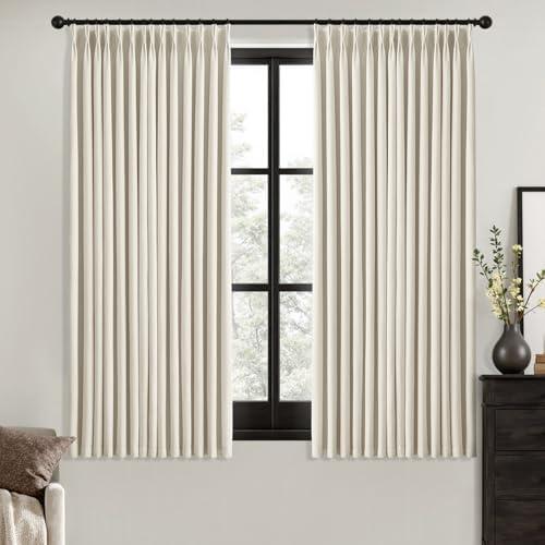 MIULEE Linen Pinch Pleated 100% Blackout Linen Curtains for Bedroom, Room Darkening Light Blocking Window Curtains 63 inches Long for Living Room, Black Out Pleat Drapes with Pin Hooks, 2 Panels