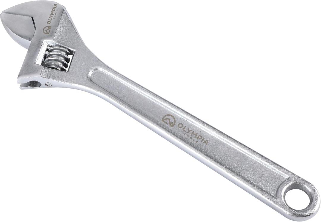 Olympia Tools 15" Adjustable Wrench, Heavy Duty Drop Forged Steel, Chrome Plated, Precision Machined Jaws, Rust Resistant