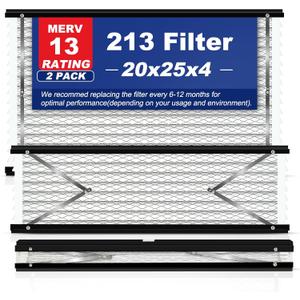 2-Pack 213 Replacement Filter Compatible with AprilAire Whole House Air Purifiers, Models 1210, 1620, 2210, 2216, 3210, 4200, MERV 13 Air Purifiers, Size:20x25x4(Actual size:21.18x24.8x4.02in)