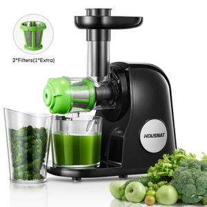 HOUSNAT Cold Press Juicer, Slow Masticating Juicer Extractor Machine Easy to Clean, High Juice Yield, Vegetable Juicer with Reverse Function, Quiet Motor