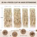4PCS Synthetic Ash Blonde Highlighted Bleach Blonde Clip in Hair Extensions 20 Inch Long Wavy Synthetic Hair Extensions Thick and Full for Women