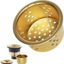 POPFLY SUS 304 Stainless Steel Deep Sink Strainer Basket  Fits Standard 3-1/2" Kitchen Drains, 2.5" Replacement Option  Removable Drain Basket with Handle for Easy Food Debris Cleaning, Gold