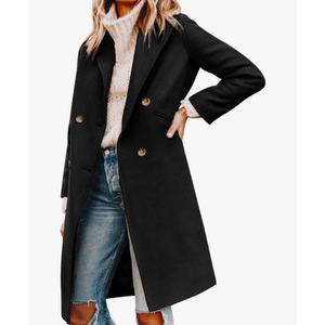 Yousify Womens Notched Lapel Collar Double Breasted Pea Coat Winter Wool Blend Over Coats Long Jackets Size S