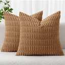 MIULEE Pack of 2 Corduroy Decorative Throw Pillow Covers 24x24 Inch Soft Boho Striped Pillow Covers Modern Farmhouse Home Decor for Sofa Living Room Couch Bed Brown