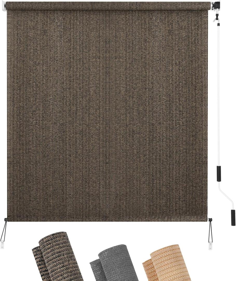 KELIXU Patio Shades Roll Up Outdoor Blind, 6 W x 6 H Cordless Sun Shade Privacy Screen with 90% UV Protection Exterior Roller Shade Cloth for Porch Pergola Backyard Windows Balcony, Mocha