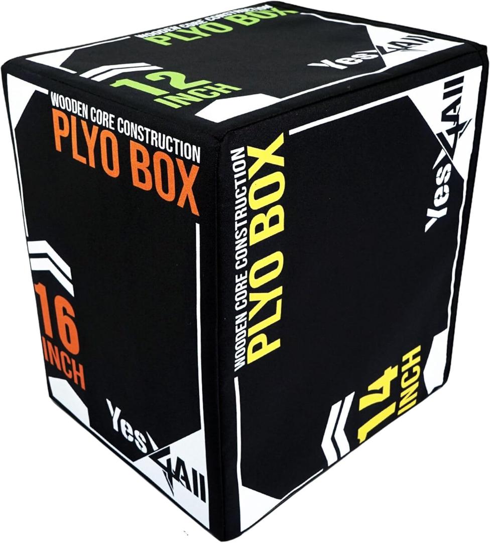 Yes4All 3-in-1 Soft-Padded Plyo Box With Wooden Core, Non-Slip Multi-Use Cushioned Plyometric Jump Box for Jumping, Conditioning, Strength Training 16" x 14" x 12"