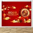 Chinese New Year Backdrop 10x8ft Fabric 2026 Year of The Horse Photography Backdrops Happy Chinese Spring Festival Backdrop Asian New Year Party Decoration Background