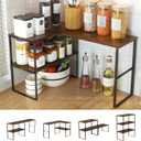 Golener Countertop Organizer Corner Shelf, 2 Tier Adjustable Stackable Corner Shelves for Kitchen, Bathroom, Spice Rack, Coffee Area, Over Sink, Dresser Table, Corner Counter Shelf Stand, Rustic Brown (Large Modern)