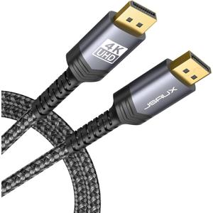 DisplayPort Cable 3M, JSAUX DP Cable (4K@60Hz,2K@165Hz,2K@144Hz) , Display Port to Display Port Cable Nylon Braided Compatible for Laptop, PC, TV, Gaming Monitor, ect-Grey | 4K@60Hz, 2K@165Hz, 2K@144Hz, Nylon Braided, Compatible for Laptop, PC, TV, Gaming Monitor