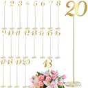 Therwen 20 Pcs Metal Table Numbers 1-20 Table Numbers for Wedding Reception 12 Inch Stainless Steel Party Desk Figure with Sturdy Holder Base for Banquet Wedding Party Event Catering(Gold)