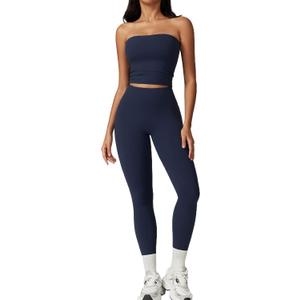 Workout Sets for Women 2 Piece High Waist Leggings Stretchy Backless Sports Bra Gym Yoga Outfits Athletic Clothes (Large, Dark Blue)