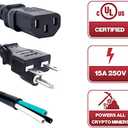 NEMA 6-15P to C13 Power Cord - 3ft, 250V 14AWG 15A Heavy Duty Cable for Bitmain Antminer, U/L Certified