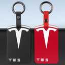 Silicone Key Card Holder Case Compatible with Tesla, Key Protector Cover Including Key Chain Secure Fit,1 PCS (Black and Red)