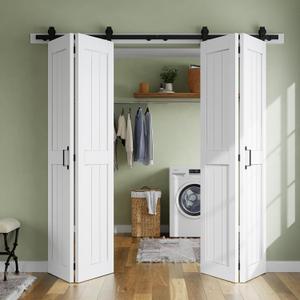 SMARTSTANDARD Bifold Barn Door 64'' x 84'',Bi-Fold Sliding Closet Doors | Hardware Kit Included,72'' Track Kit for 2 Doors,Waterproof & Quiet,Pre-Drilled Holes Easy Assembly,White