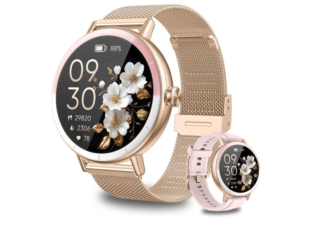 KEEPONFIT Smart Watches for Women Android/iPhone, IP68 Waterproof Fitness Tracker with Bluetooth Calls(Answer&Make), Activity Pedometer/Heart Rate/SpO2 Monitor/100+ Sports Model