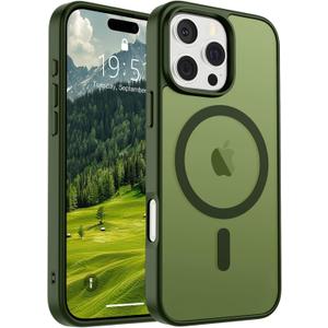 SUPFINE Magnetic for iPhone 16 Pro Max Case (Compatible with MagSafe) (Military Grade Drop Protection) Slim Translucent Matte Shockproof with Anti-Fingerprint Phone Case, Cangling Green