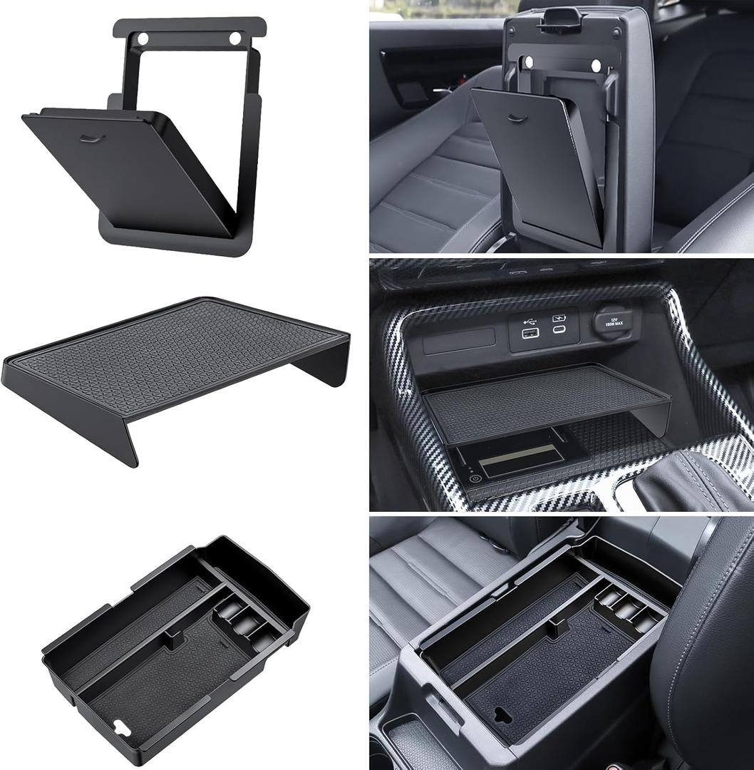 Center Console Organizer for 2023-2025 Honda CR-V, Armrest Storage Tray with Magnetic Hidden Organizer Charging Station Caddy, ABS Car Interior Accessories OEM Style Leather Texture-3PCS