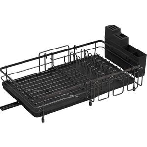 Foldable Dish Drying Rack for Kitchen Counter, Drying Rack Kitchen Sink Organizer, Sink Dish Drainer with Plate Holder, Small Kitchen Dish Strainer & Dish Dryer Organizer, Adjustable 13.7"-22.83"