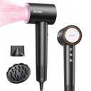 Hair Dryer, 160,000 RPM High-Speed Ionic Blow Dryer for Fast Drying, Professional Lightweight Hairdryer with Diffuser, Magnetic Nozzle, 4 Temps & 2 Speeds, Low Noise for Travel - Black