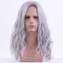 BERON Men's Silver Grey Long Wigs With Halloween Cosplay Costume Party Wig Curly Middle Part Hair Wigs