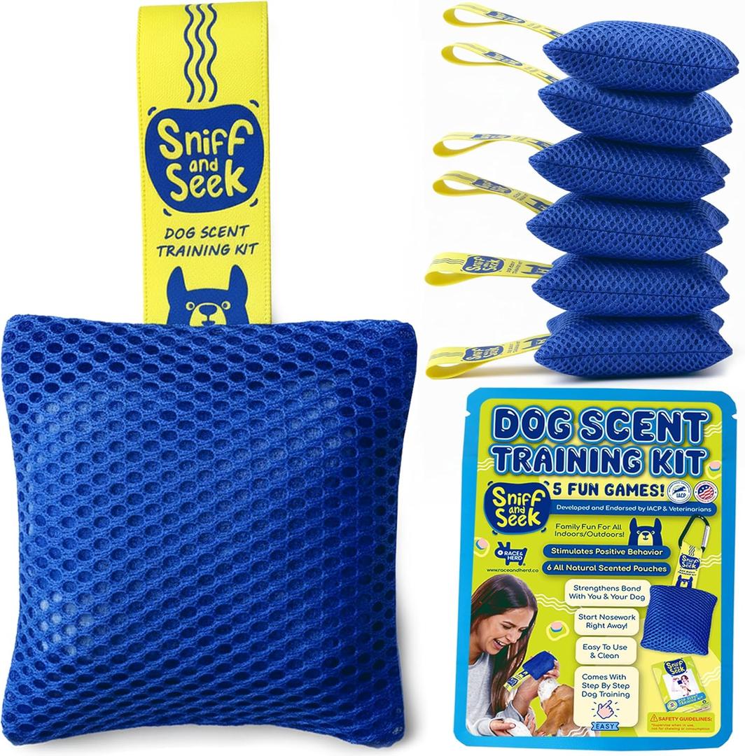 Race&Herd Original Dog Scent Training Kit, Scent Work Training Kit for Dogs - Nosework for Dog Mental Stimulation Agility Training Equipment for Dogs, Brain Games Smell Training Kit for Loss of Smell (Blue - 6 Pack Bag)