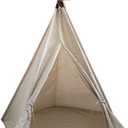 Miyaya Large Canvas Teepee Play Tent Indian Play Tent with Carry Case,5 Poles Design (White)