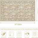 Floral Entryway Rug 3x5 Machine Washable Small Boho Area Rug Non Slip Vintage Low Pile for Living Room Bedroom, Kids Playroom, Beige/Multi