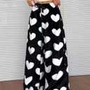 Wyeysyt Women Fuzzy Pajama Pants Elastic Waist Wide Leg Leopard Pant Pj Bottoms Lounge Fluffy Pants(Black-S)