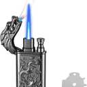 Torch Lighter, Relief Dragon Design Magic Dual Flame Lighter with Adjusting Flame Tool, Creative Windproof Lighter, Cool Refillable Butane Lighter for Outdoor Indoor- Black Nickel Dragon