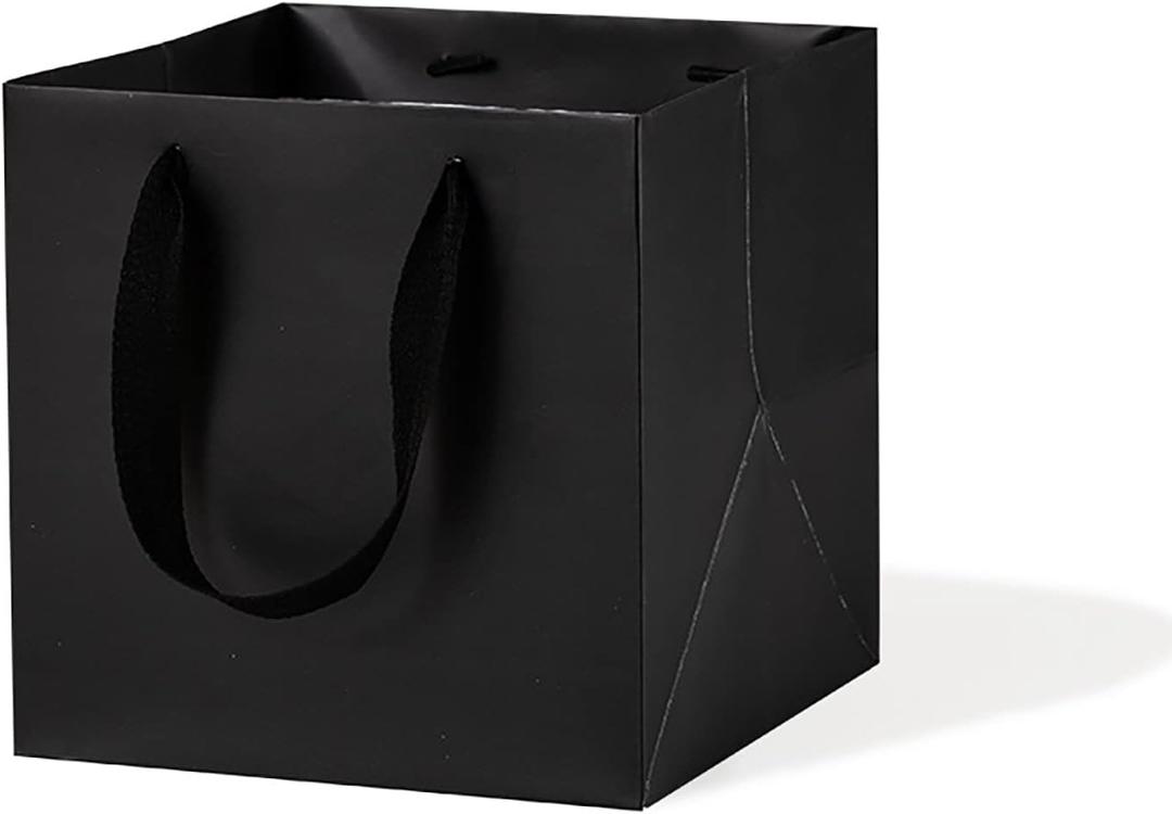 Black Paper Gift Bag Small Square Bottom Kraft Cardboard Paper Bags With Handles For Wedding, Baby Shower, Birtyday Party (Black, 6 x 6 x 6 in, 10 Pcs)