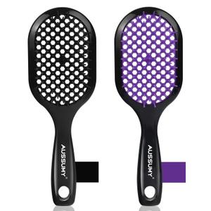 Vented Detangling Hair Brush - 2 Pack Detangler Hairbrush for Effortless Tangle Removal - Ultra-Soft Bristles -For Natural Curly Straight Wet Dry Damaged Hair for Women Men Kids - Black Purple