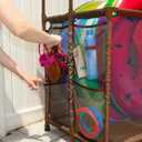 Pool Storage Equipment Organizer Holder - Noodles, Toys, Balls and Floats Mesh Rolling Double Decker Bin, Large with Noodle Rack, (23" L x 35.3" W x 59.4" H), Brown