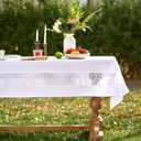 Polyester Fabric Tablecloth with Exquisite Embroidery Sheer Border-Waterproof/Wrinkle Resistant-for Dining,Indoor&Outdoor,Wedding,Holiday,White,White,Rectangle 60x102Inch