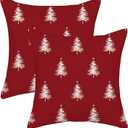 AGAYNA Christmas Pillow Covers 20x20 Christmas Tree Red White Decor Throw Pillows Case for Couch Winter Xmas Indoor Outdoor Decorative Cushion Cases for Sofa Bed Decorations Set of 2