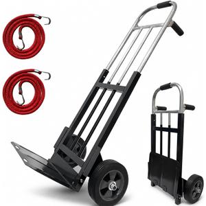 800 LB Dolly Cart,Heavy Duty Folding Hand Truck Dolly | 8" Solid Rubber Wheels, 2*Bungee Cords, Compact Foldable Alloy SteelDesign for Warehouses, Homes, Offices, andSmall Business