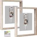MUYE 8x10 Floating Frame Distressed Beige White Wood Pattern,Double Glass Picture Frame Set of 2 Display Any Size Photo up to 8x10,Wall Mount or Tabletop Stand