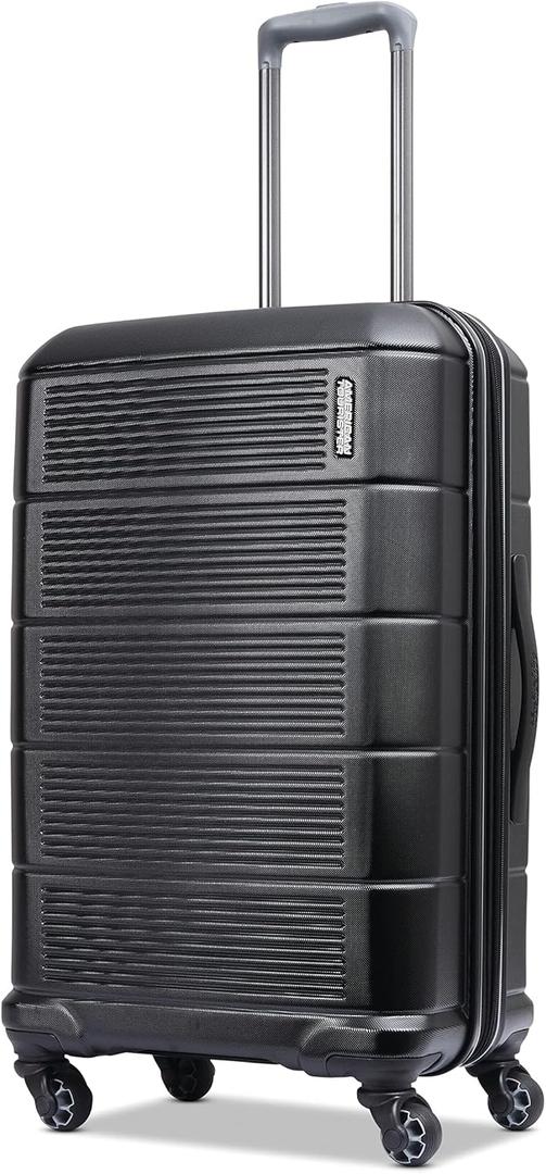 American Tourister Stratum 2.0 Expandable Hardside Luggage with Spinner Wheels, 24" SPINNER, Jet Black (24-Inch Checked-Medium)