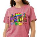 Pride Shirt Women Rainbow Heart Tee Top LGBTQ Equality Rights Short Sleeve Pink (Pink, L)