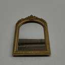 Small Gold Vintage Vanity Desk Makeup Mirror Antique Decorative Wall Mirror,Resin Carved Arch Table Mirror with Stand for Living Room,Bedroom Dresser,Desktop Decor 10.2" x 7"