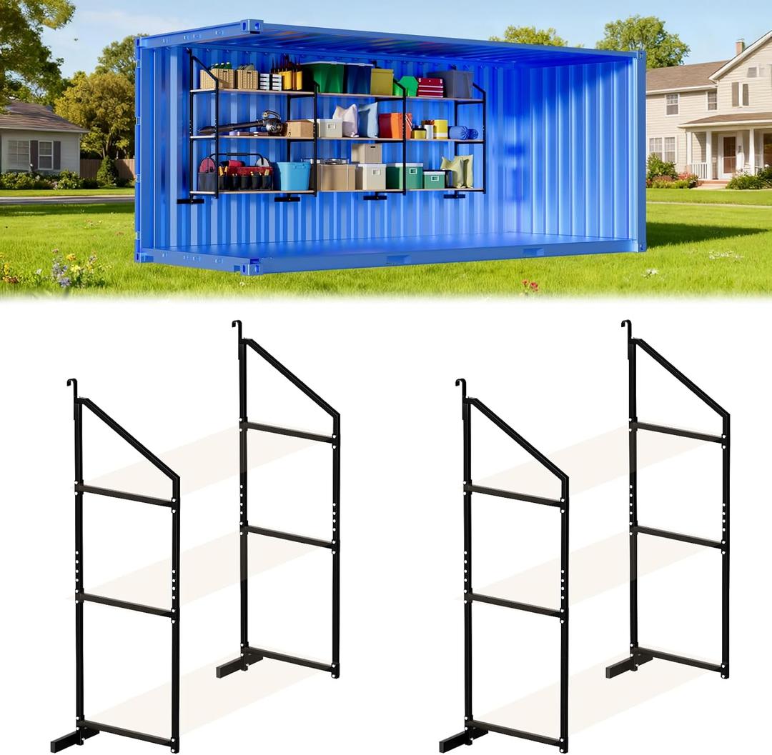 sogiv 4 Pack 3-Tier Shipping Container Shelving Bracket with 64"(H) X 19"(D), Heavy-Duty Powder-Coated Steel Cargo Shelves, Shipping Cargo Shelves Universal for Heavy Duty Trailer Containers