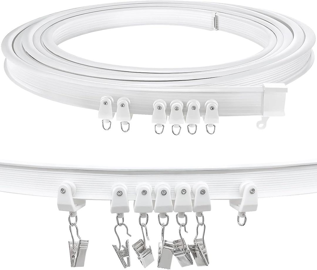 TOKPLNU Ceiling Curtain Track, Flexible Bendable Curtain Track 12Ft Curved Sliding Ceiling Track Set System for Room Divider Curtain Rail Track Wall Mount for RV Bay Window