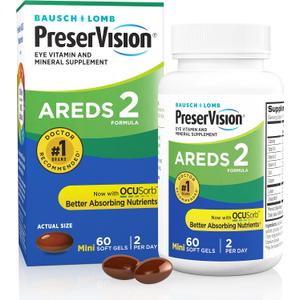 PreserVision AREDS 2 Eye Vitamins, Lutein and Zeaxanthin Supplement with Vitamin C, Vitamin E, Zinc, and Copper, 60 Softgels (Minigels)