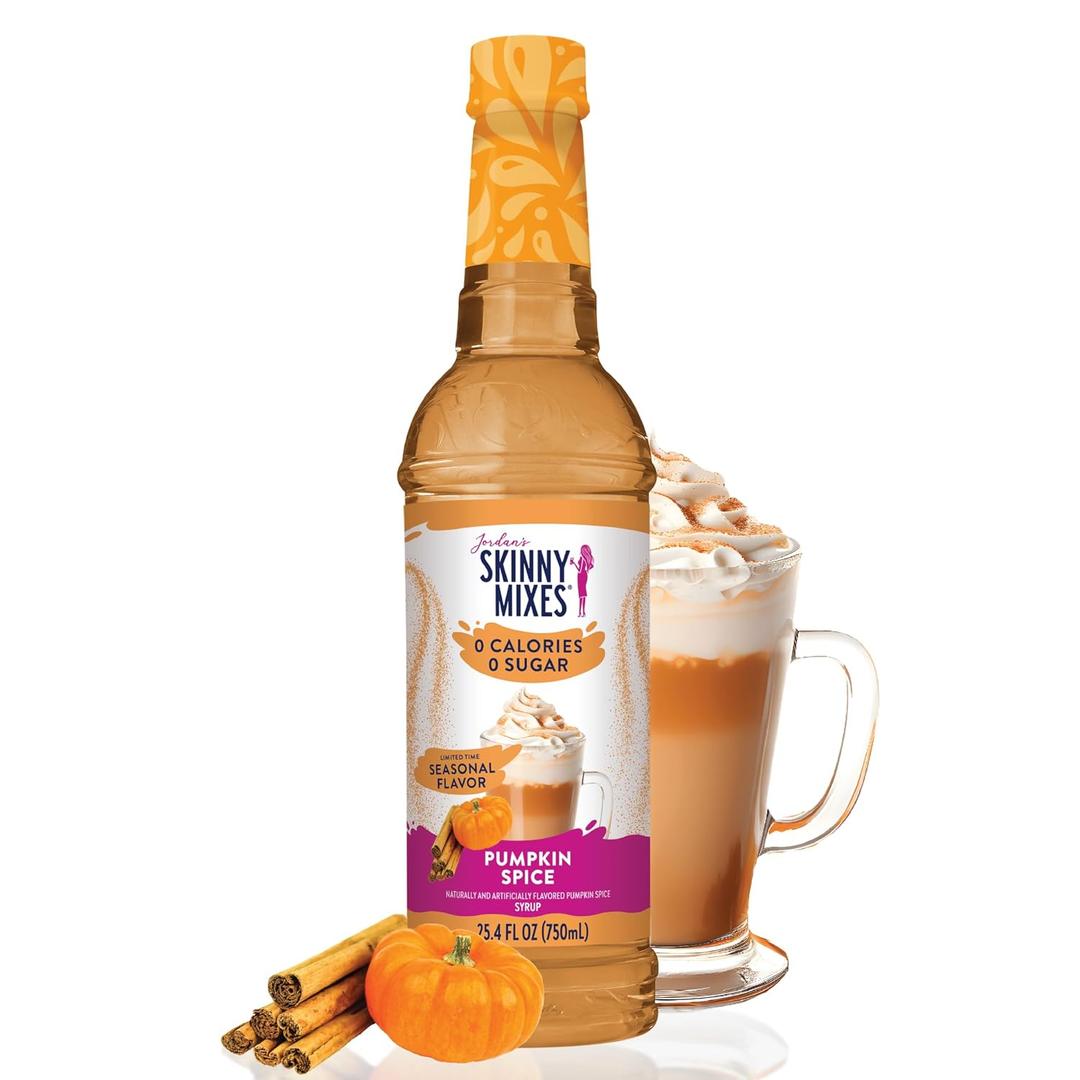 Jordan's Skinny Mixes Sugar Free Coffee Syrup, Holiday Pumpkin Spice Coffee Flavoring Syrup, Zero Calorie Drink Mix for Lattes, Baking, Protein Shake, Dairy & Gluten Free, Kosher, 25.4 Fl Oz (EXP 06/18/26)