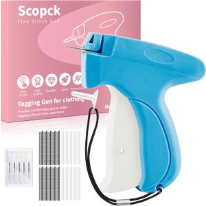 Stitch for Clothes - Handheld Stitch Quick Clothing Fixer - Mini Sewing Kit Micro Tagging - Includes 6 Needle, 1000 Black Fasteners & 1000 White Fasteners (Blue-White)